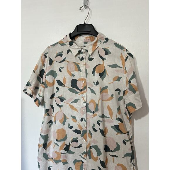 Rachel Zoe 100% Linen Button Down Mini Shirt Dress Size L Vacation Beachy Travel - Picture 3 of 6